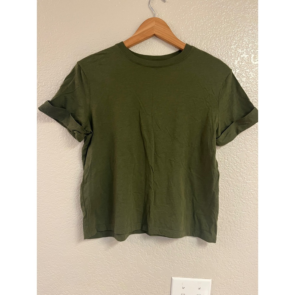 A New Day Women Olive Green Short Sleeve Rolled Cuff Crew Neck T-Shirt Small